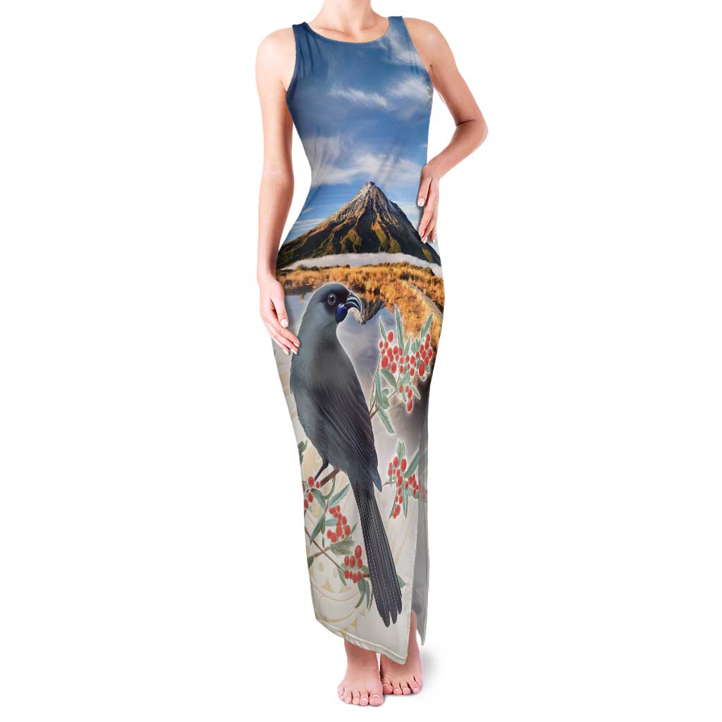 New Zealand Mount Taranaki Landscape Family Matching Tank Maxi Dress and Hawaiian Shirt Kokako Bird Polynesian Style LT05 Mom's Dress Blue - Polynesian Pride