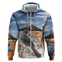 New Zealand Mount Taranaki Landscape Hoodie Kokako Bird Polynesian Style LT05 Zip Hoodie Blue - Polynesian Pride