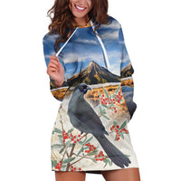 New Zealand Mount Taranaki Landscape Hoodie Dress Kokako Bird Polynesian Style LT05 Blue - Polynesian Pride