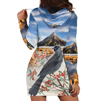 New Zealand Mount Taranaki Landscape Hoodie Dress Kokako Bird Polynesian Style LT05 - Polynesian Pride