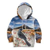 New Zealand Mount Taranaki Landscape Kid Hoodie Kokako Bird Polynesian Style LT05 Hoodie Blue - Polynesian Pride