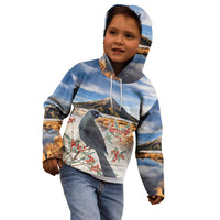 New Zealand Mount Taranaki Landscape Kid Hoodie Kokako Bird Polynesian Style LT05 - Polynesian Pride