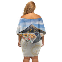 New Zealand Mount Taranaki Landscape Off Shoulder Short Dress Kokako Bird Polynesian Style LT05 - Polynesian Pride