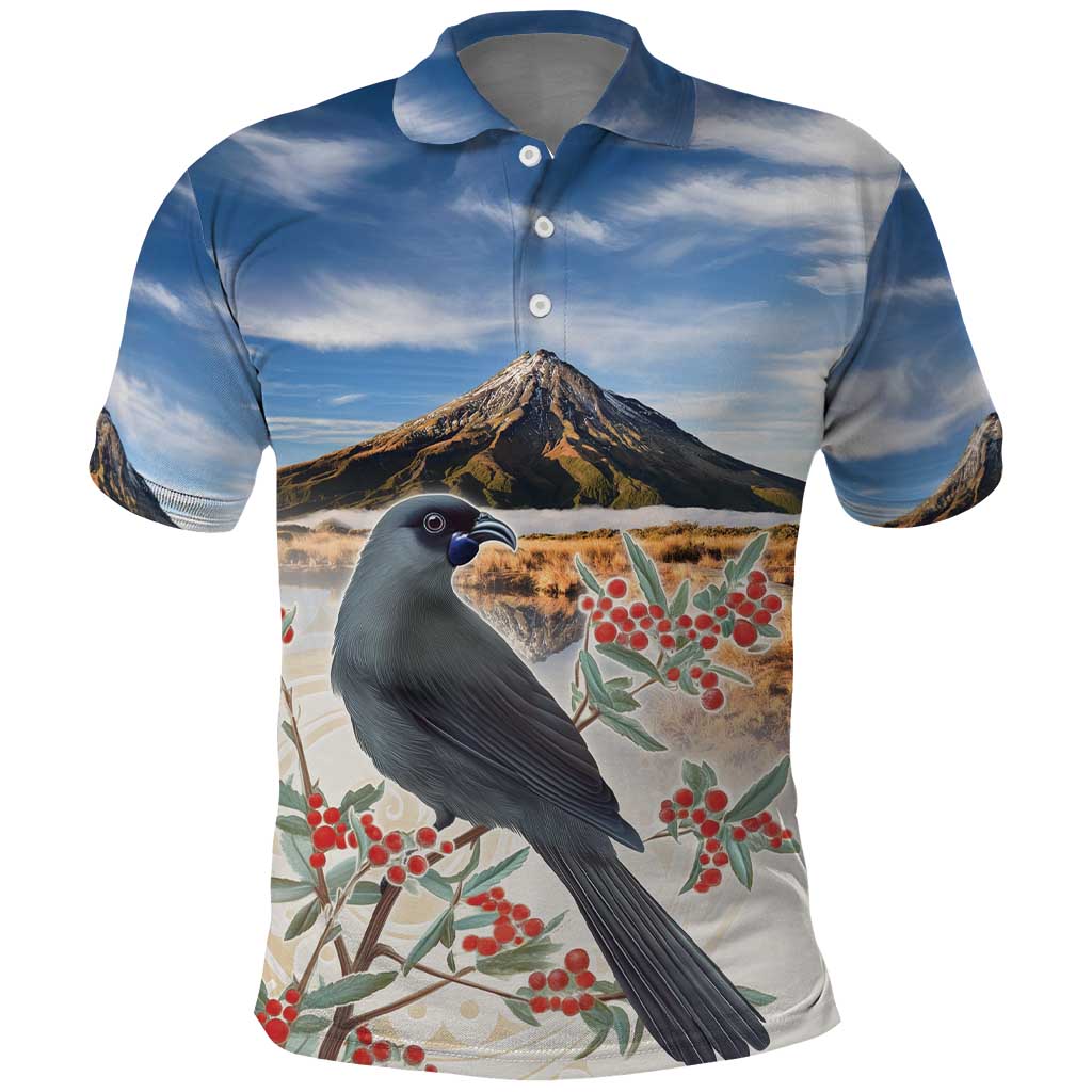 New Zealand Mount Taranaki Landscape Polo Shirt Kokako Bird Polynesian Style LT05 Blue - Polynesian Pride