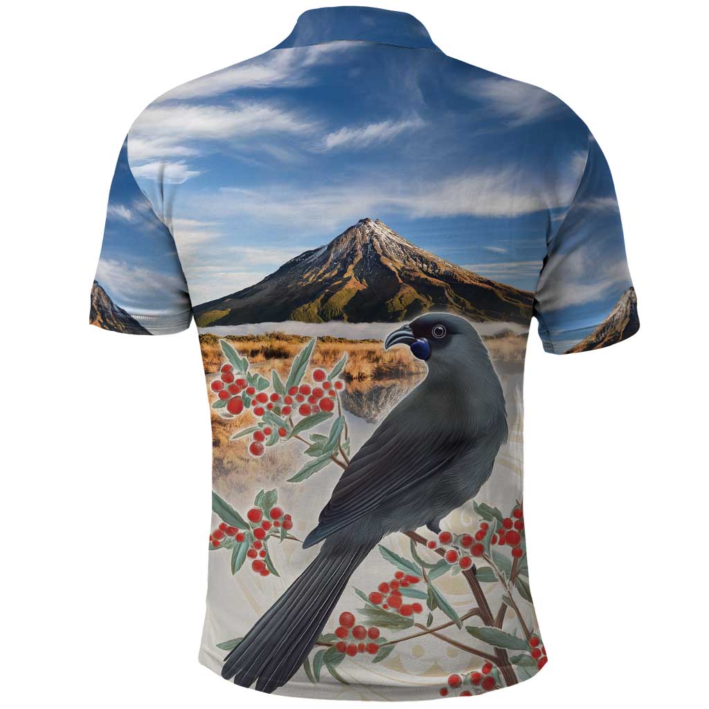 New Zealand Mount Taranaki Landscape Polo Shirt Kokako Bird Polynesian Style LT05 - Polynesian Pride