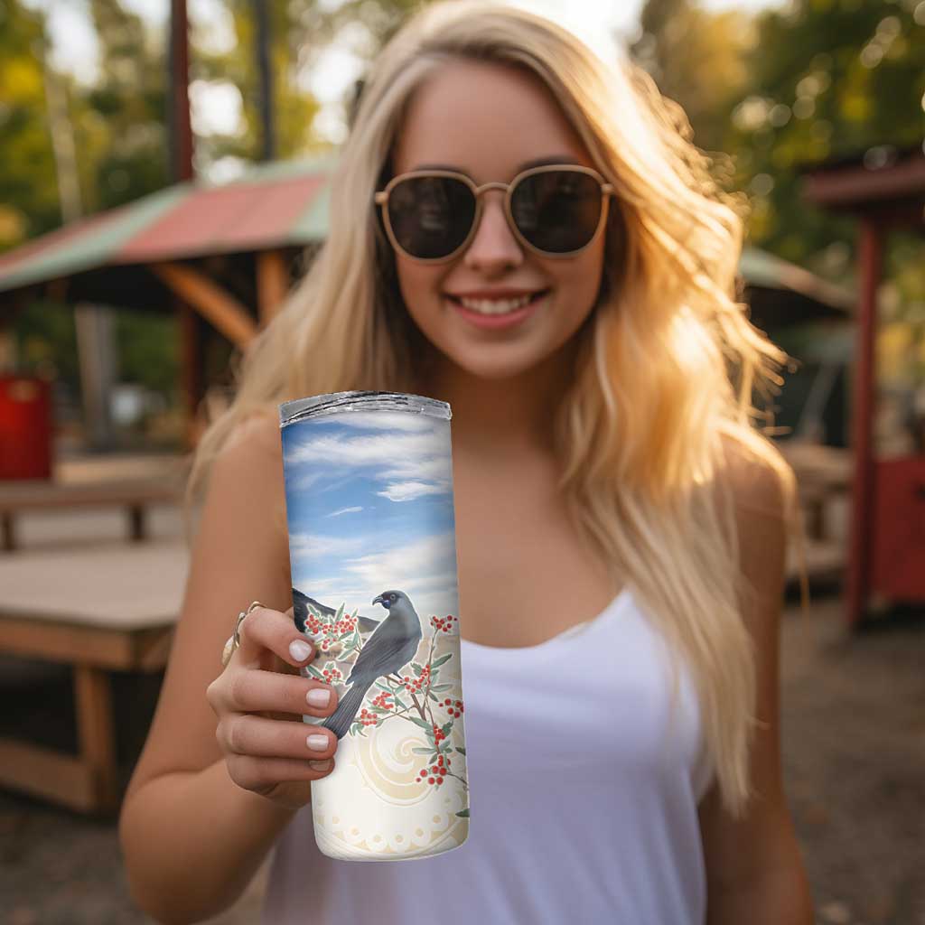 New Zealand Mount Taranaki Landscape Skinny Tumbler Kokako Bird Polynesian Style LT05 - Polynesian Pride