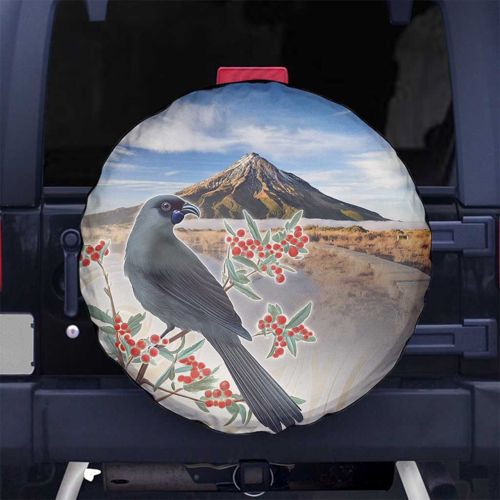 New Zealand Mount Taranaki Landscape Spare Tire Cover Kokako Bird Polynesian Style LT05 - Polynesian Pride
