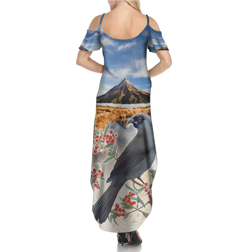 New Zealand Mount Taranaki Landscape Summer Maxi Dress Kokako Bird Polynesian Style LT05 - Polynesian Pride