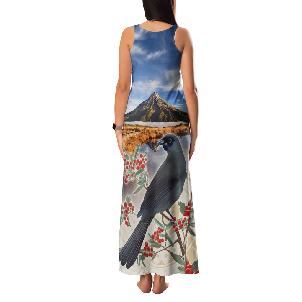 New Zealand Mount Taranaki Landscape Tank Maxi Dress Kokako Bird Polynesian Style LT05 - Polynesian Pride