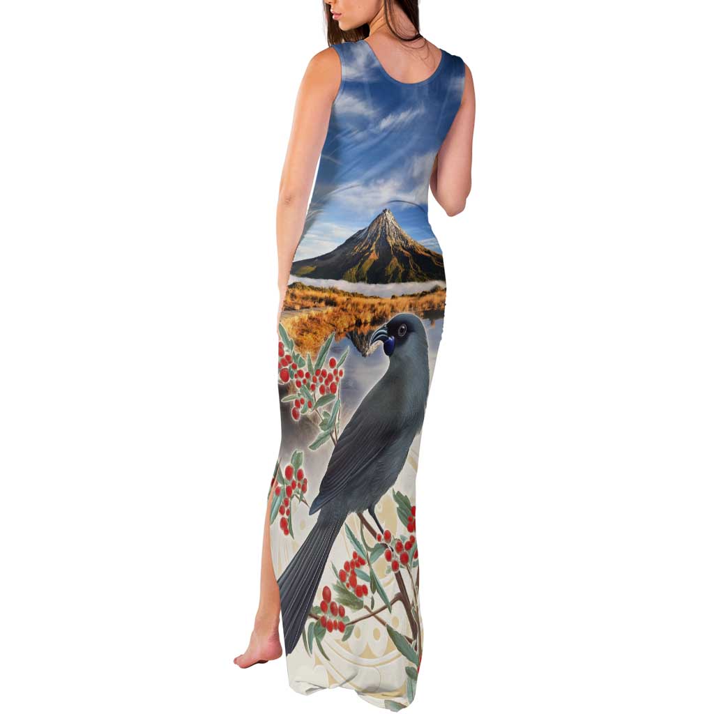 New Zealand Mount Taranaki Landscape Tank Maxi Dress Kokako Bird Polynesian Style LT05 - Polynesian Pride