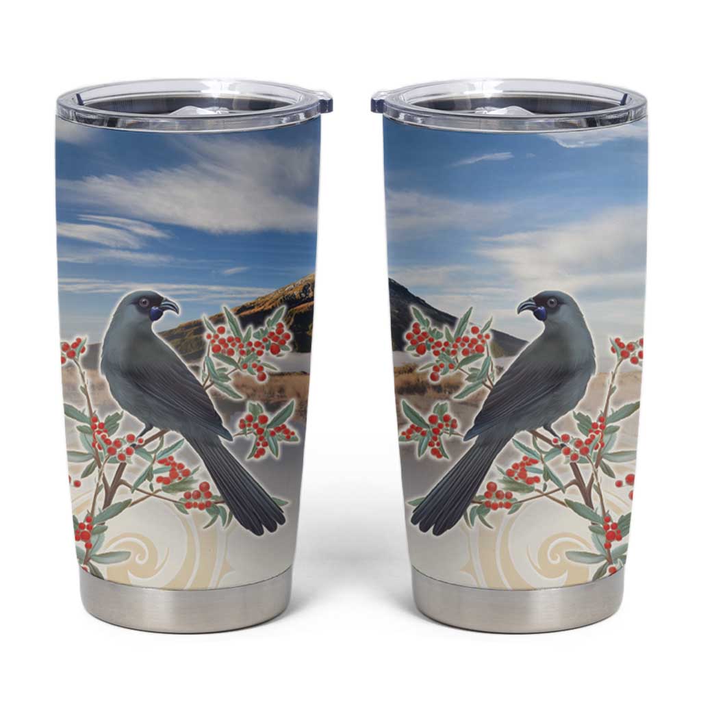 New Zealand Mount Taranaki Landscape Tumbler Cup Kokako Bird Polynesian Style LT05 Blue - Polynesian Pride