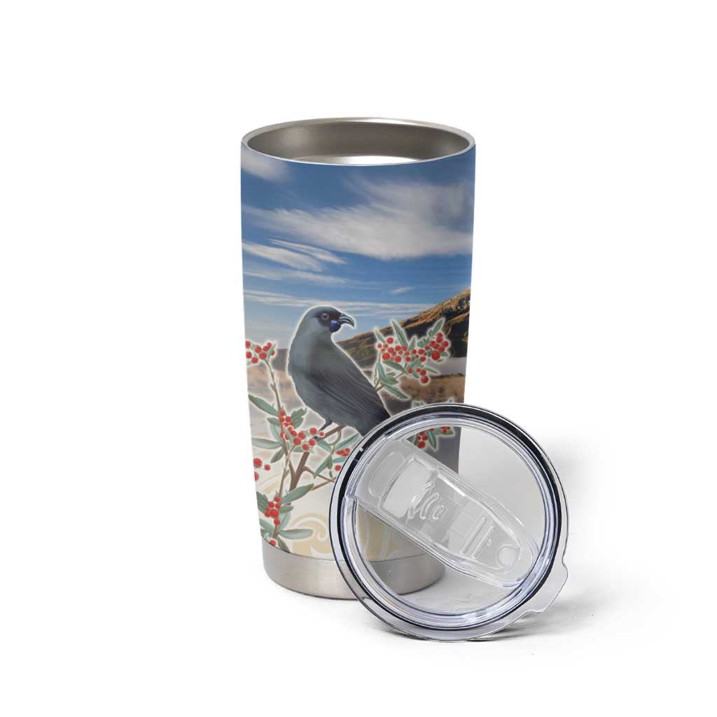 New Zealand Mount Taranaki Landscape Tumbler Cup Kokako Bird Polynesian Style LT05 - Polynesian Pride