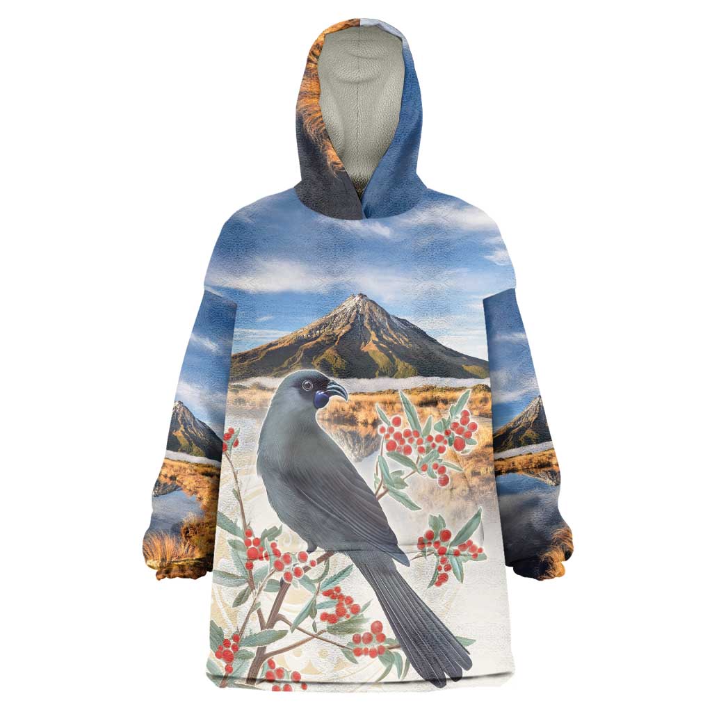 New Zealand Mount Taranaki Landscape Wearable Blanket Hoodie Kokako Bird Polynesian Style LT05 One Size Blue - Polynesian Pride