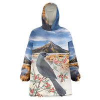 New Zealand Mount Taranaki Landscape Wearable Blanket Hoodie Kokako Bird Polynesian Style LT05 One Size Blue - Polynesian Pride