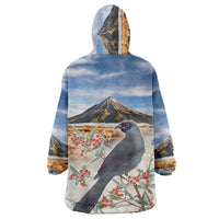 New Zealand Mount Taranaki Landscape Wearable Blanket Hoodie Kokako Bird Polynesian Style LT05 - Polynesian Pride