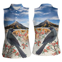 New Zealand Mount Taranaki Landscape Women Sleeveless Polo Shirt Kokako Bird Polynesian Style LT05 - Polynesian Pride