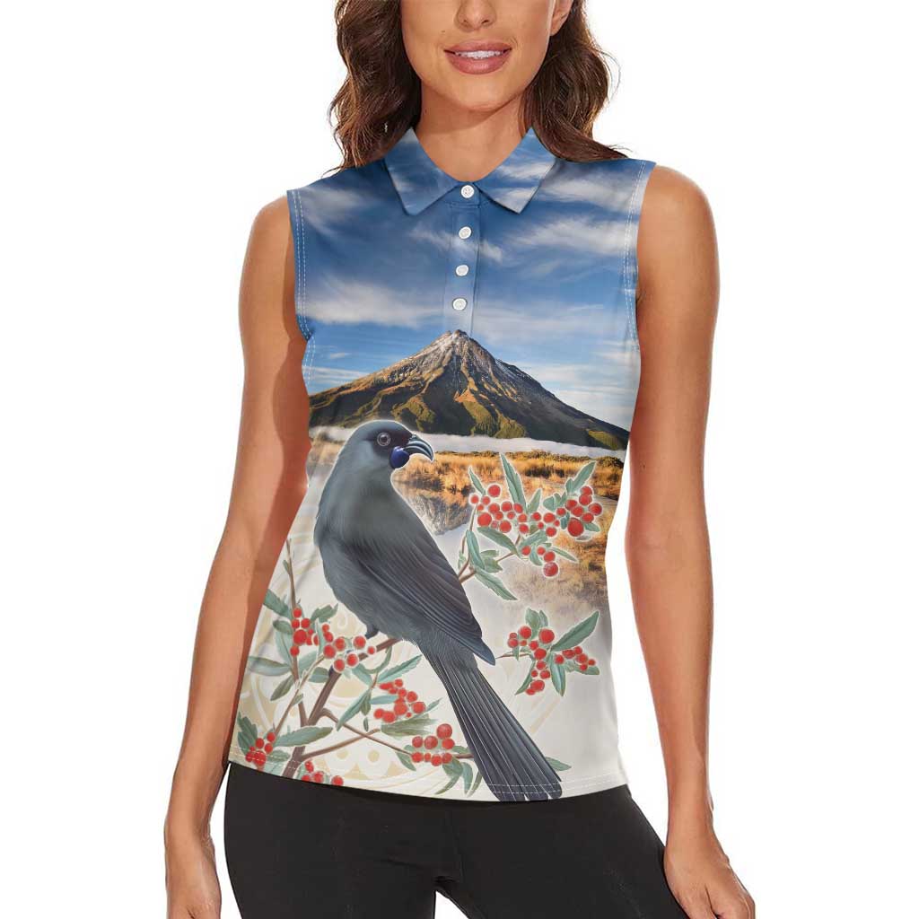 New Zealand Mount Taranaki Landscape Women Sleeveless Polo Shirt Kokako Bird Polynesian Style LT05 - Polynesian Pride