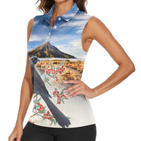 New Zealand Mount Taranaki Landscape Women Sleeveless Polo Shirt Kokako Bird Polynesian Style LT05 - Polynesian Pride
