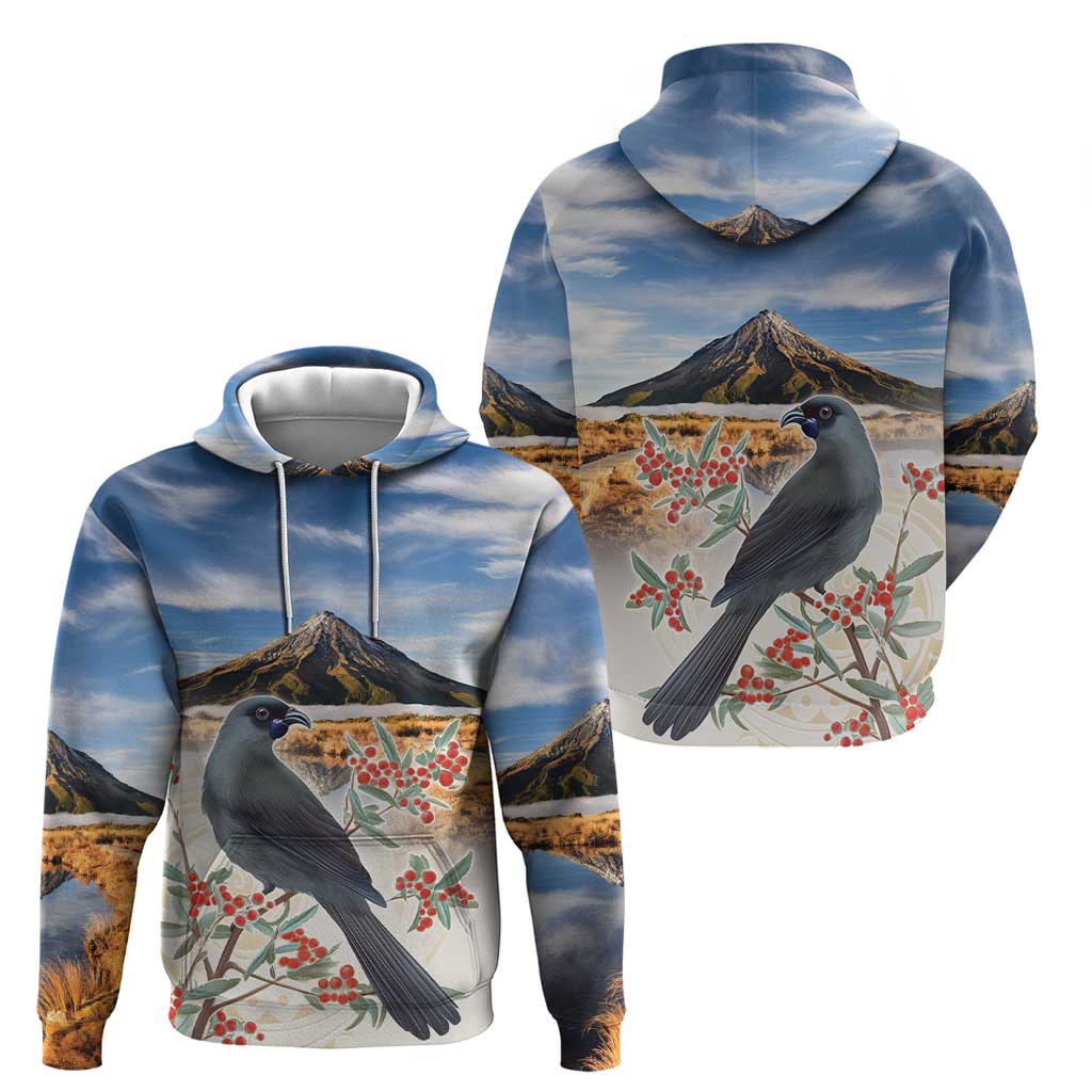 New Zealand Mount Taranaki Landscape Zip Hoodie Kokako Bird Polynesian Style LT05 - Polynesian Pride