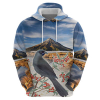 New Zealand Mount Taranaki Landscape Zip Hoodie Kokako Bird Polynesian Style LT05 - Polynesian Pride