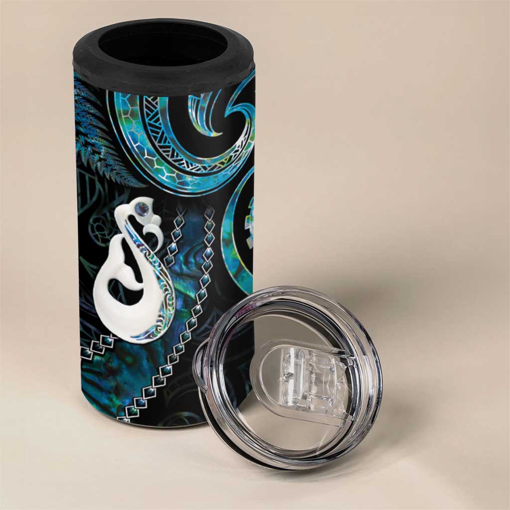 New Zealand Aotearoa 4 in 1 Can Cooler Tumbler Maori Manaia Paua Shell Glitter Turquoise LT05 - Polynesian Pride