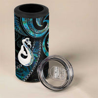 New Zealand Aotearoa 4 in 1 Can Cooler Tumbler Maori Manaia Paua Shell Glitter Turquoise LT05 - Polynesian Pride