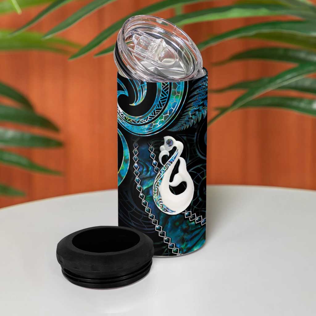 New Zealand Aotearoa 4 in 1 Can Cooler Tumbler Maori Manaia Paua Shell Glitter Turquoise LT05 - Polynesian Pride