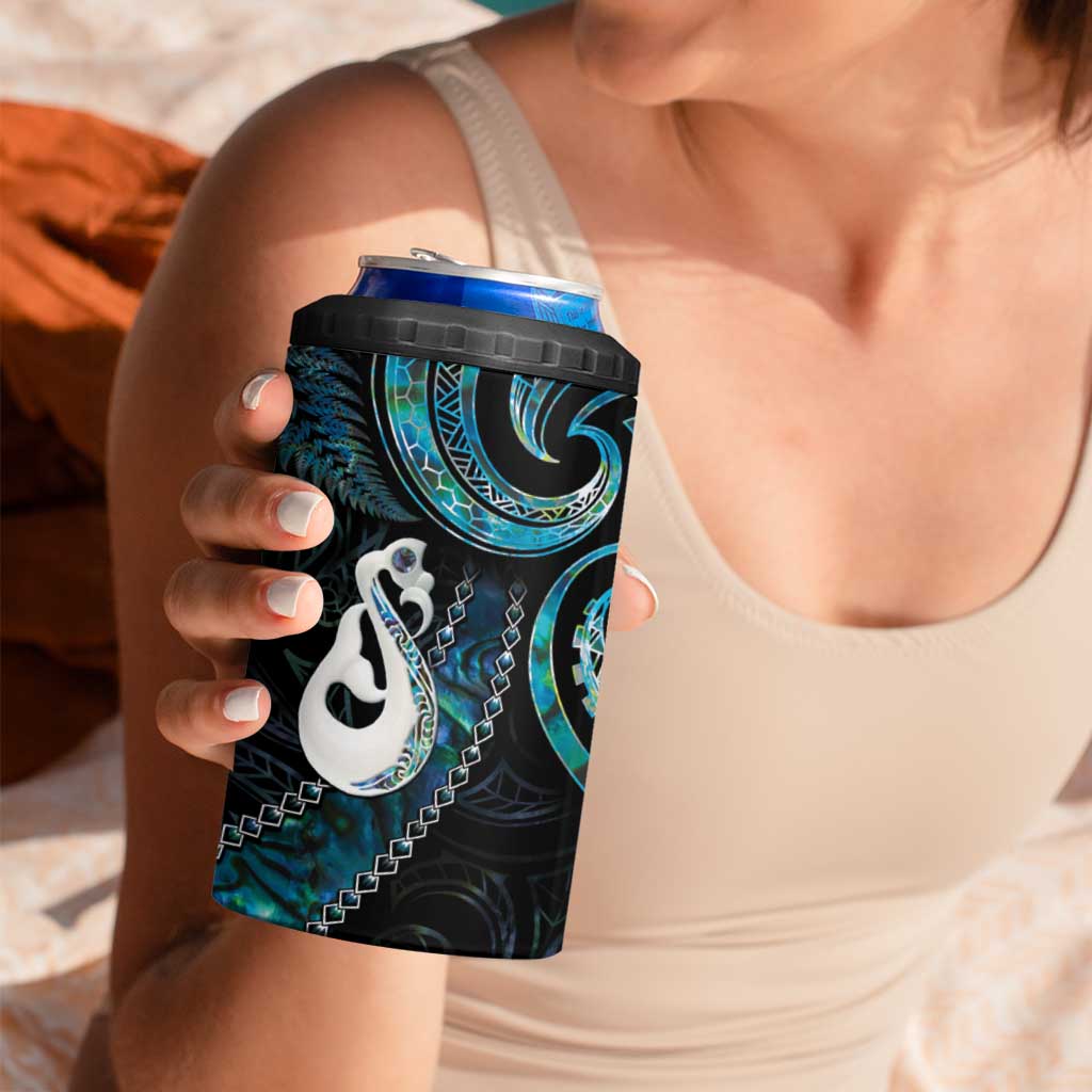 New Zealand Aotearoa 4 in 1 Can Cooler Tumbler Maori Manaia Paua Shell Glitter Turquoise LT05 - Polynesian Pride