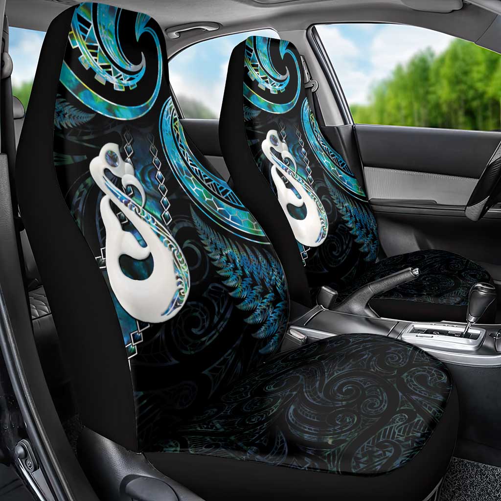 New Zealand Aotearoa Car Seat Cover Maori Manaia Paua Shell Glitter Turquoise LT05 - Polynesian Pride