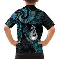 New Zealand Aotearoa Family Matching Off Shoulder Maxi Dress and Hawaiian Shirt Maori Manaia Paua Shell Glitter Turquoise LT05 - Polynesian Pride
