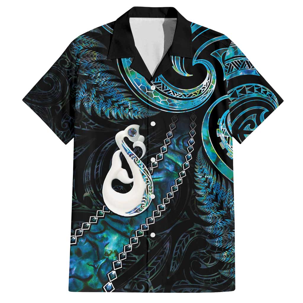 New Zealand Aotearoa Family Matching Off Shoulder Maxi Dress and Hawaiian Shirt Maori Manaia Paua Shell Glitter Turquoise LT05 Dad's Shirt - Short Sleeve Turquoise - Polynesian Pride