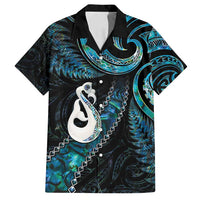 New Zealand Aotearoa Family Matching Off Shoulder Maxi Dress and Hawaiian Shirt Maori Manaia Paua Shell Glitter Turquoise LT05 Dad's Shirt - Short Sleeve Turquoise - Polynesian Pride