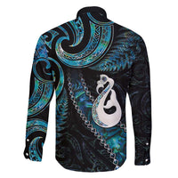 New Zealand Aotearoa Family Matching Off Shoulder Maxi Dress and Hawaiian Shirt Maori Manaia Paua Shell Glitter Turquoise LT05 - Polynesian Pride