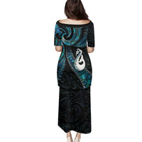 New Zealand Aotearoa Family Matching Puletasi and Hawaiian Shirt Maori Manaia Paua Shell Glitter Turquoise LT05 - Polynesian Pride