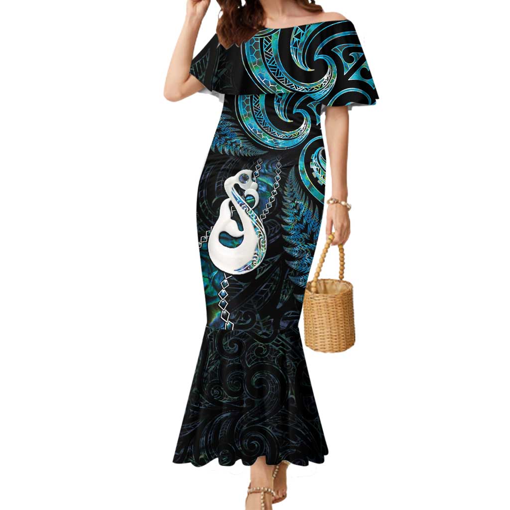New Zealand Aotearoa Mermaid Dress Maori Manaia Paua Shell Glitter Turquoise LT05 Women Turquoise - Polynesian Pride