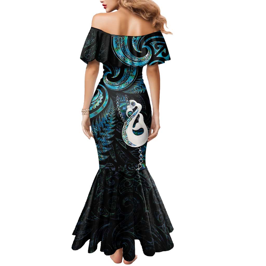 New Zealand Aotearoa Mermaid Dress Maori Manaia Paua Shell Glitter Turquoise LT05 - Polynesian Pride