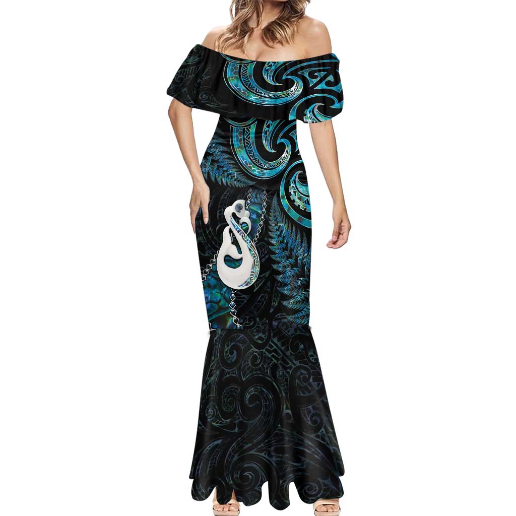 New Zealand Aotearoa Mermaid Dress Maori Manaia Paua Shell Glitter Turquoise LT05 - Polynesian Pride