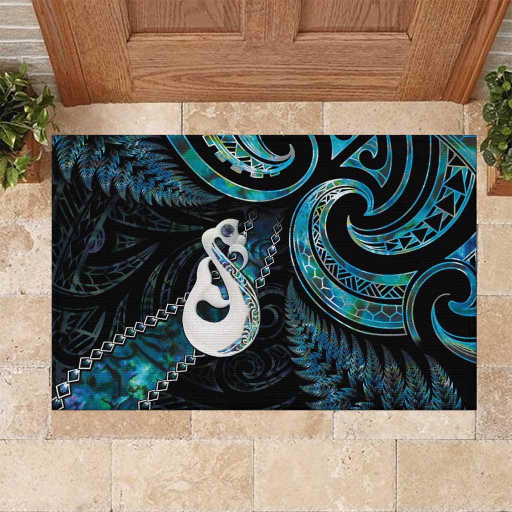 New Zealand Aotearoa Rubber Doormat Maori Manaia Paua Shell Glitter Turquoise LT05 Turquoise - Polynesian Pride