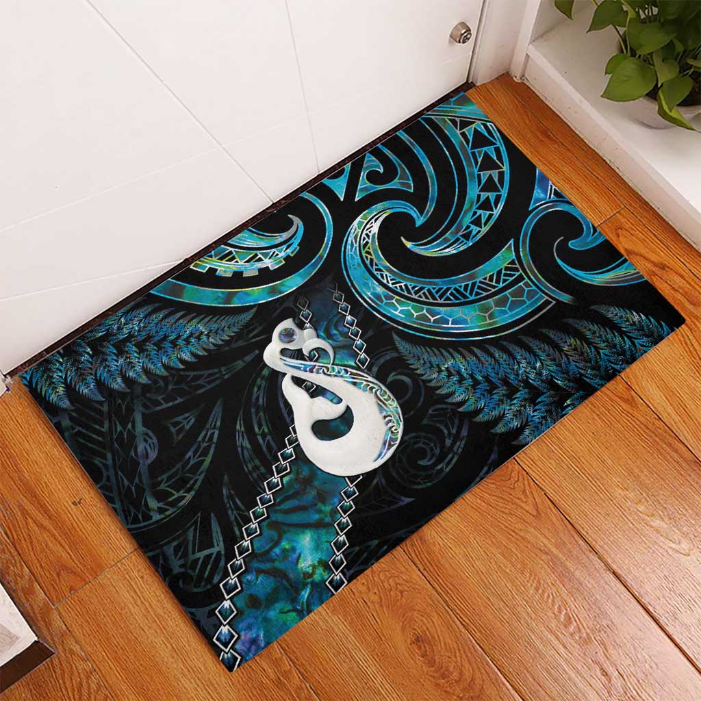 New Zealand Aotearoa Rubber Doormat Maori Manaia Paua Shell Glitter Turquoise LT05 - Polynesian Pride