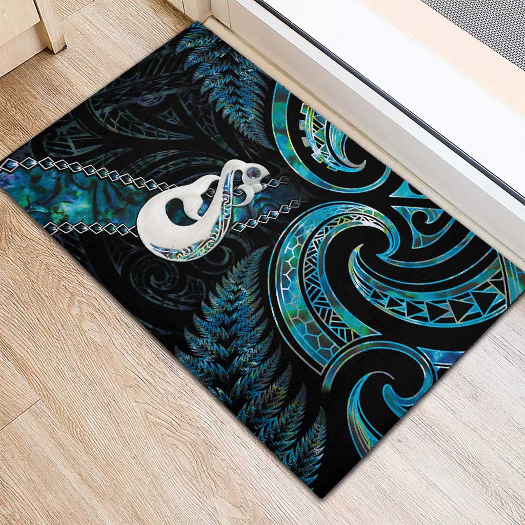 New Zealand Aotearoa Rubber Doormat Maori Manaia Paua Shell Glitter Turquoise LT05 - Polynesian Pride