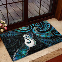 New Zealand Aotearoa Rubber Doormat Maori Manaia Paua Shell Glitter Turquoise LT05 - Polynesian Pride