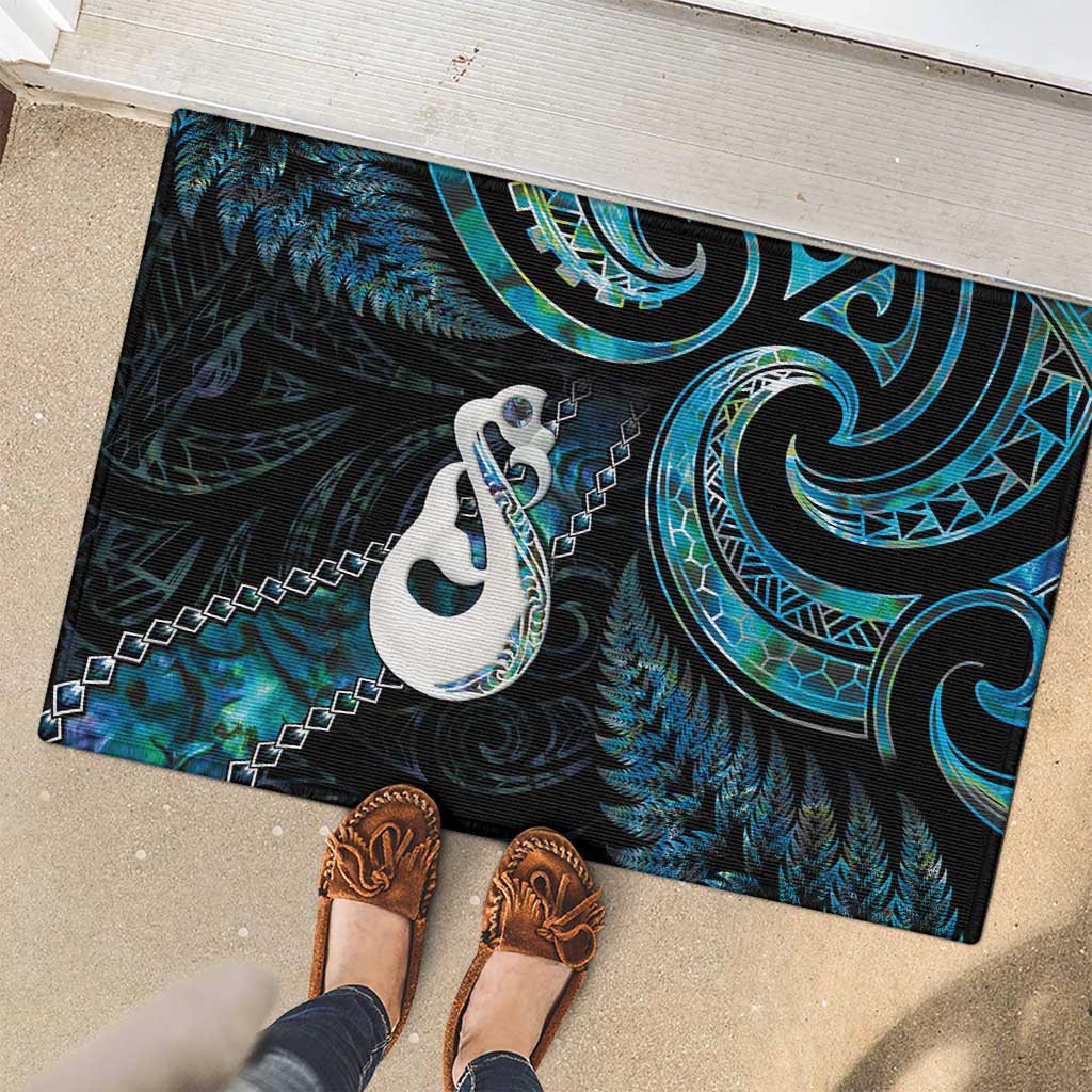 New Zealand Aotearoa Rubber Doormat Maori Manaia Paua Shell Glitter Turquoise LT05 - Polynesian Pride