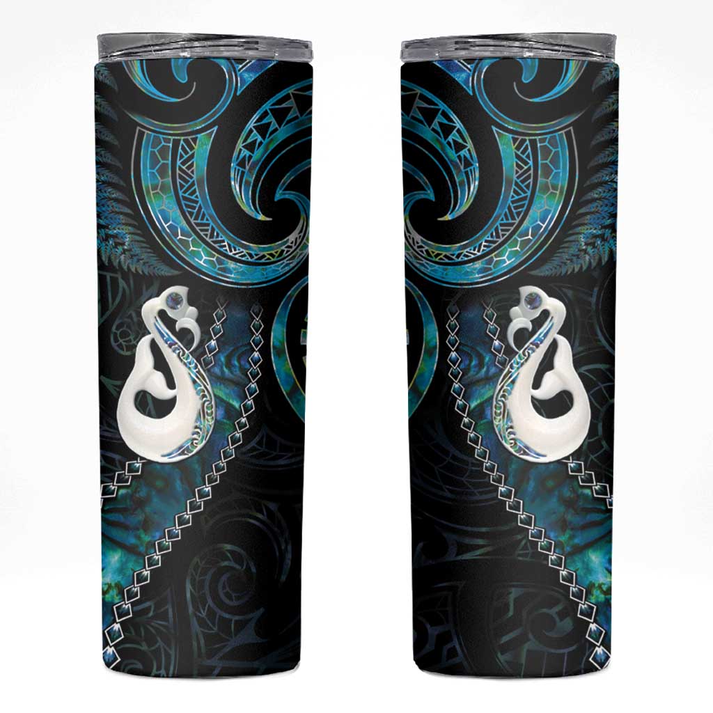 New Zealand Aotearoa Skinny Tumbler Maori Manaia Paua Shell Glitter Turquoise LT05 Turquoise - Polynesian Pride