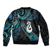 New Zealand Aotearoa Sleeve Zip Bomber Jacket Maori Manaia Paua Shell Glitter Turquoise LT05 - Polynesian Pride