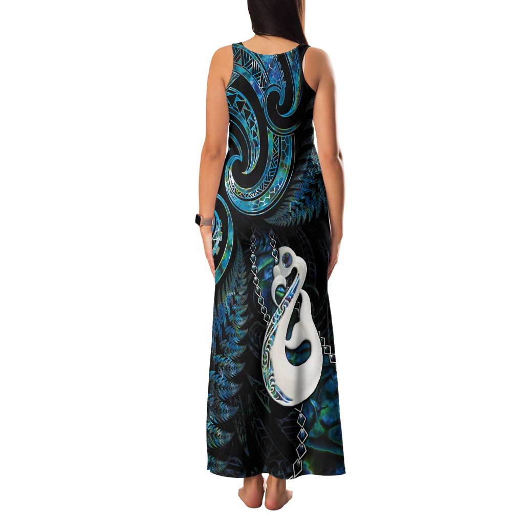 New Zealand Aotearoa Tank Maxi Dress Maori Manaia Paua Shell Glitter Turquoise LT05 - Polynesian Pride