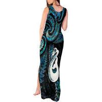 New Zealand Aotearoa Tank Maxi Dress Maori Manaia Paua Shell Glitter Turquoise LT05 - Polynesian Pride