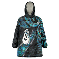 New Zealand Aotearoa Wearable Blanket Hoodie Maori Manaia Paua Shell Glitter Turquoise LT05 One Size Turquoise - Polynesian Pride