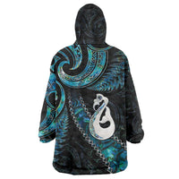 New Zealand Aotearoa Wearable Blanket Hoodie Maori Manaia Paua Shell Glitter Turquoise LT05 - Polynesian Pride