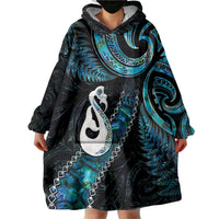 New Zealand Aotearoa Wearable Blanket Hoodie Maori Manaia Paua Shell Glitter Turquoise LT05 - Polynesian Pride