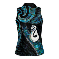 New Zealand Aotearoa Women Sleeveless Polo Shirt Maori Manaia Paua Shell Glitter Turquoise LT05 - Polynesian Pride